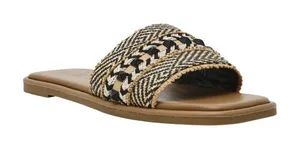 NWT Wild Pair Womens Daisyy Slide Flat Sandals Embellished Black / Natural 8M thumbnail 1