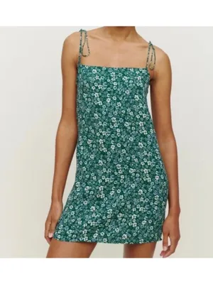 Reformation Agean Mini Dress Green Floral Print Tie Strap Shoulders Size 4 thumbnail 3