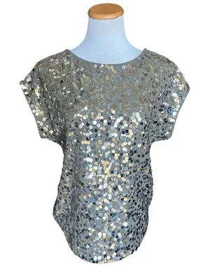 Womens The Limited Olive Champagne Sparkle Sequin Party Top Blouse - Sz S thumbnail 1
