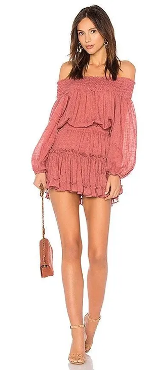 Misa Darla Brick Pink Soft Lightweight USA Off Shoulder Summer Dress Size XS thumbnail 1