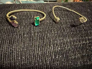 Two Kendra Scott Gold Bracelets Green and Purple Gem Accents / druzy cuff thumbnail 3