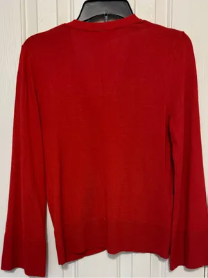 LOFT Red V-Neck Button Front Cardigan thumbnail 3