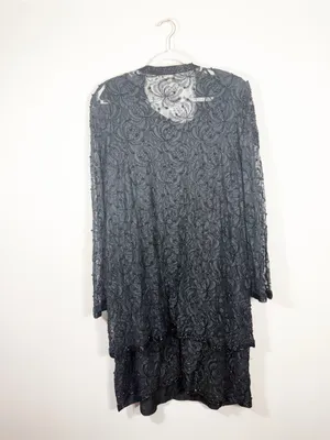 Scala Vintage Black Floral Beaded Sleeveless Midi Dress with Jacket 3X thumbnail 3