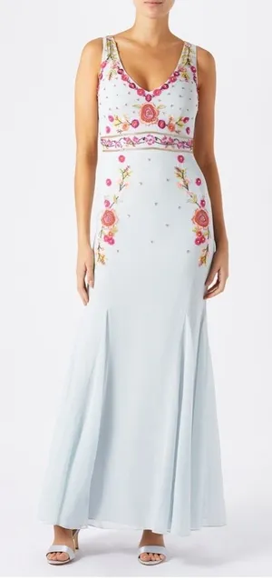 Monsoon beaded maxi dress light blue sz 4 formal cocktail thumbnail 1