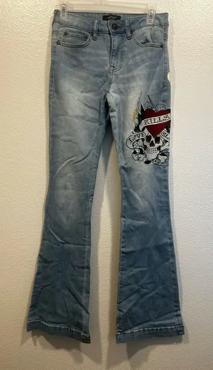 Ed Hardy Light Blue Flare Jeans with Skull Art thumbnail 1