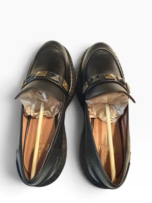 Linea Paola Black Studded Platform Leather Loafer Sz 9.5M thumbnail 3