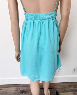 [Aerie] Blue Linen Blend Side Tie Elastic Waist V-Neck Low Back Mini Dress XXL thumbnail 10