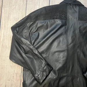 VTG PELLE‎ New York Milano Black Leather Jacket Snakeskin Print Womens Large 90s thumbnail 9