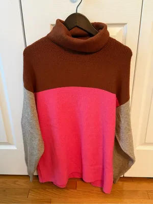 Free People Women's Softly Structured Colorblock Sweater, Candy Pop, Pink, Tan thumbnail 2