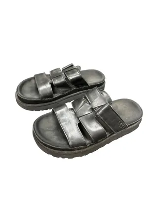 Ugg Golderstar 1154652 wms black leather platform slides sandals sz 9 SKU 10-710 thumbnail 4