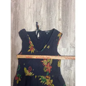 Toad&Co Womens Navy Blue Tropical Floral Smocked Wide Leg Jumpsuit Large Pockets thumbnail 5