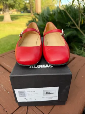 ALOHAS Por Do Sol Red Leather Mary Jane Ballet Flats EU 37 US 6.5 $190 thumbnail 3