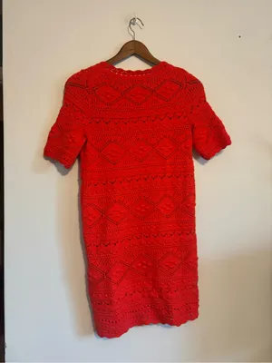 Boden Bright Red Women's Knit Crochet Claudia Mini Textured Summer Shift Dress thumbnail 6