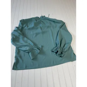 J.Crew Teal Green Ruffle Neck Tie Blouse Smocked Cuff Long Sleeve Top Size L thumbnail 9