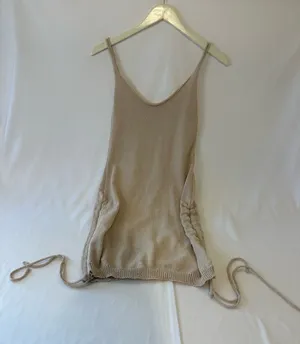 Beige Knit Mini Dress with Side Tie Detail thumbnail 1