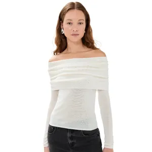 Le Superbe Aura Embellished Off-The-Shoulder‎ Sweater in Snow thumbnail 4