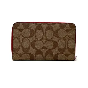 Coach Medium Id Zip Wallet Signature Canvas Wild Strawberry Khaki Red CH529 thumbnail 3