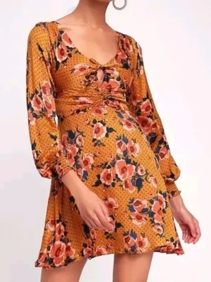 Free People Morning Light Ruched Floral Tie-Front Mini Dress 4 thumbnail 5