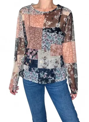 Colorful Floral Patchwork Boho Sheer Long Sleeve Shirt thumbnail 1