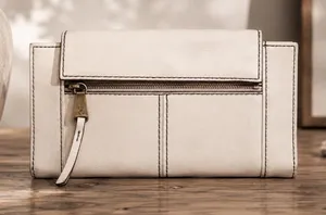 HOBO International Ivory Leather Continental Wallet Contrast Stitch Zip Pocket thumbnail 1