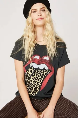 DAYDREAMER X Anthropologie Rolling Stones Band Tee Leopard Print Size XS thumbnail 1