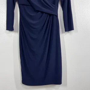 Lauren Ralph Lauren Navy Ruched Faux Wrap Dress Size 4 | 3/4 Sleeve Knee‎ Length thumbnail 7