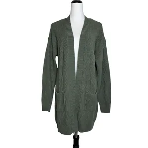 GAP Olive Green Textured Cotton Open Front Longline Cardigan Sweater Size M NWT thumbnail 2