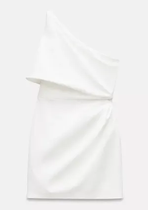 Zara White Draped Asymmetric Bodycon Mini One Open Shoulder Dress thumbnail 3