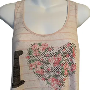 Papaya Peach Floral Print 'Love' Graphic U-Neck Tank Top Women's Size M thumbnail 2