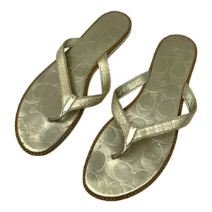 Coach Gold Leather Thong Sandals Signature Logo Flip Flops Size 8.5 thumbnail 3