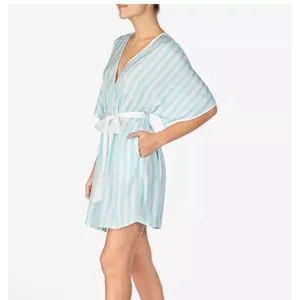Betsey Johnson Medium Wifey Embroidered Striped‎ Robe Mint Green White Floral thumbnail 3