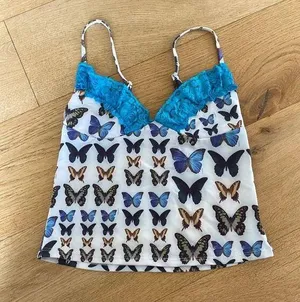 Omighty Butterfly Graphic Cami with Blue Lace thumbnail 1