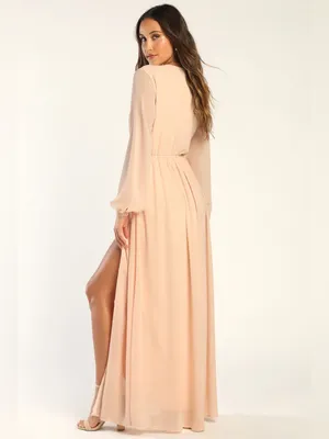 Lulus Wondrous Water Lilies Blush Pink Chiffon Long Sleeve Maxi Dress Size Large thumbnail 2