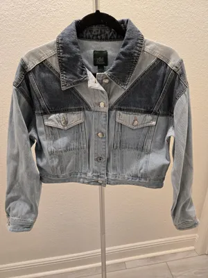 ​Wild Fable S Patchwork Denim Jacket Cropped Two-Tone Light Dark Wash Y2K thumbnail 1