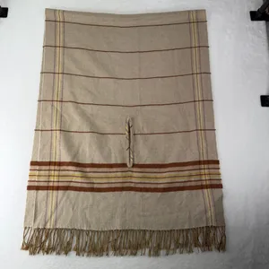 Madewell Placed Plaid Cape Scarf Poncho Fringe Armholes Beige Brown K4535 Preppy thumbnail 10
