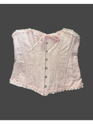 Lady Jacquard Floral Bustier Overbust Corset Top Lace Up Ruffle Steampunk Gothic thumbnail 2