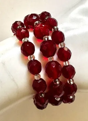 Red beaded triple strand bracelet thumbnail 1