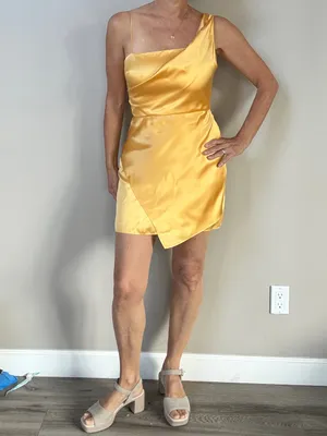Amanda Uprichard Ravello Draped Layered Mini Dress Citron Yellow Sz Small thumbnail 3