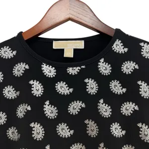 MICHAEL KORS Black/Silver Foil Paisley Flounce Shift Dress Bell Sleeves Size S thumbnail 13