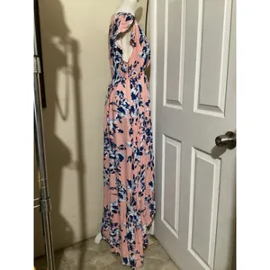 Splendid Floral Maxi Dress Peach Blue V-Neck Smocked Waist RD0190P Medium thumbnail 2