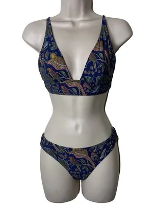 J.Crew Jungle Leopard Print Two Piece Swimsuit Blue Womens S thumbnail 1