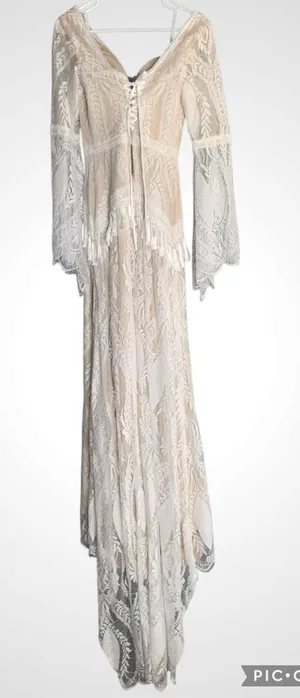 Ayervici Romantic Lace Wedding Gown in White Lace Over Nude - Medium- NWT thumbnail 1