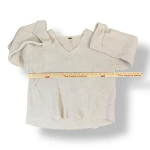 Free People White La Brea V-Neck Sweater Size Medium Boho, Neutral, Lagenlook‎ thumbnail 4