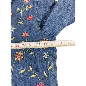 VTG 90s Bobbie Brooks Embroidered Floral Mixed Denim Shirt Button Up L Boho thumbnail 11