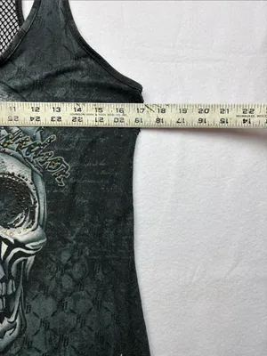Harley-Davidson size large y2k rhinestone Black Skull Racerback Tank Mesh biker thumbnail 5