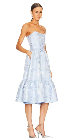 V. Chapman Virginia Strapless Gown In Chambray Blue Baroque Floral thumbnail 2
