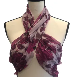 Source Unknown Purple Floral Semi Sheer Long Scarf Wrap Sarong Cover Up 71 x 22.5 inches thumbnail 4