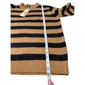 Dokotoo Wool Blend striped crew neck sweater Sz L Brown/Black NWT thumbnail 7