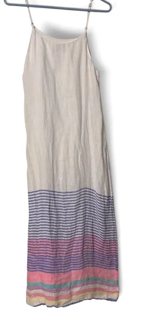 C&C California 100% Linen Stripe Maxi Dress XS Coastal Boho Summer Slip Dress thumbnail 1
