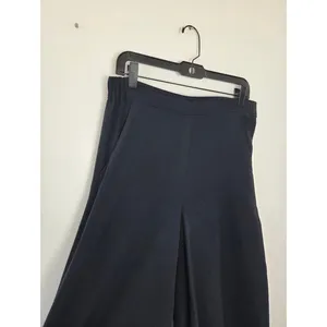 Elaine Kim 100% Silk Wide Leg Cropped Pants Lightweight Navy Blue Pull On Large thumbnail 3